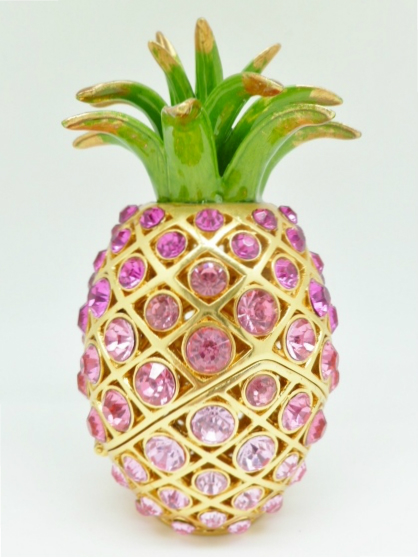 5" Pink Crystal Pineapple Jewelry Box