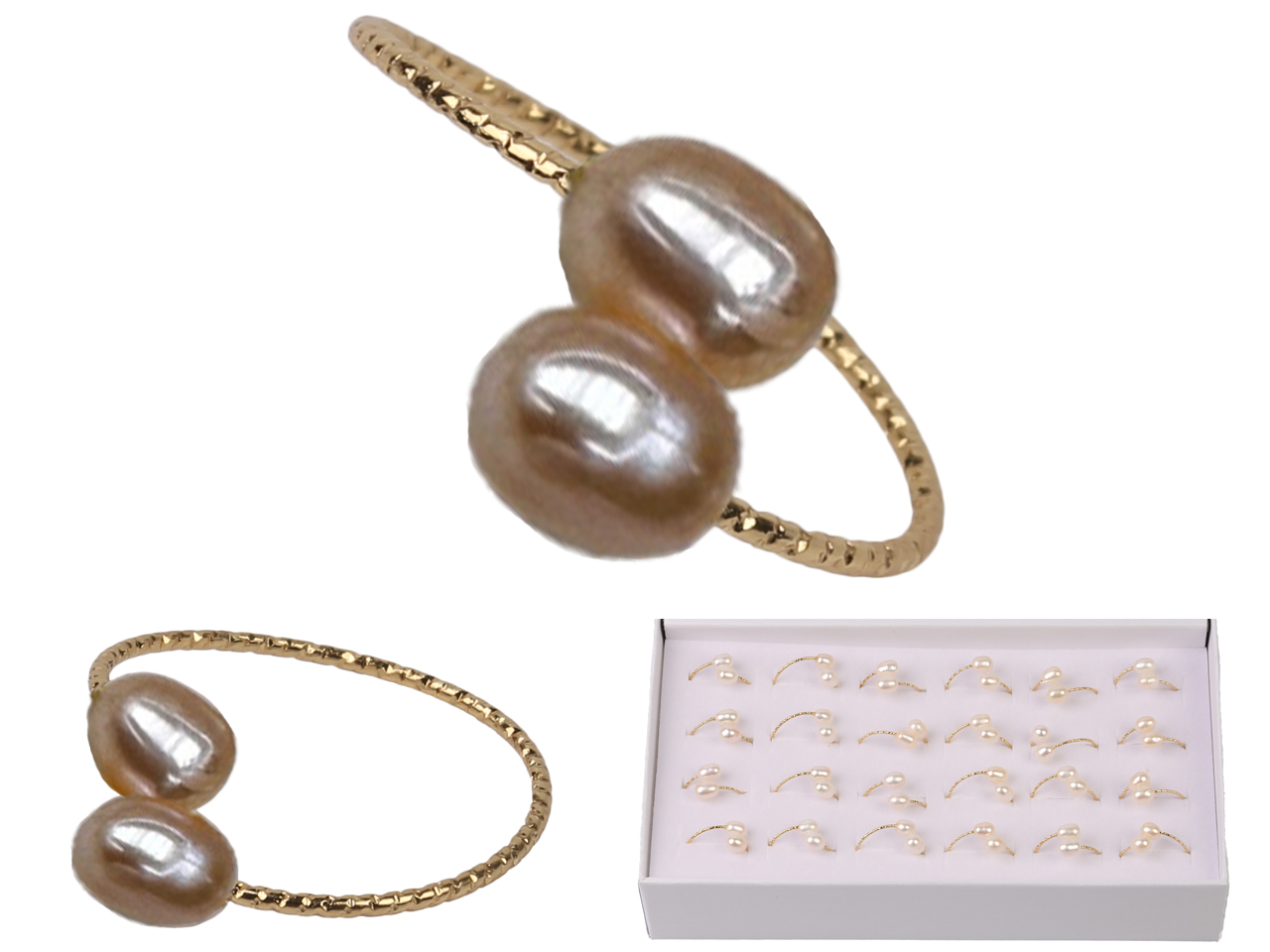 Double Peach Fresh Water Pearl One Size Fit All Flex Ring