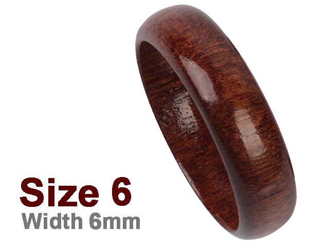 (Size 6) 6mm Curved Top Koa Wood Carved Ring, MOQ-3 - Click Image to Close