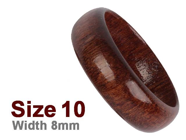 (Size 10) 8mm Curved Top Koa Wood Carved Ring, MOQ-3