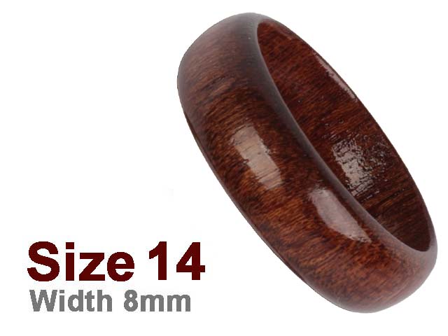 (Size 14) 8mm Curved Top Koa Wood Carved Ring, MOQ-3