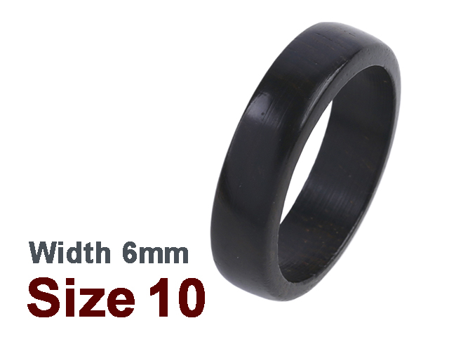 (Size 10) 6mm Flat Top Black Wood Carved Ring