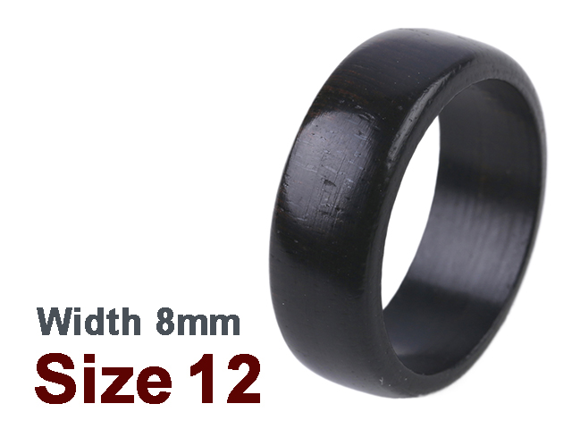 (Size 12) 8mm Flat Top Black Wood Carved Ring