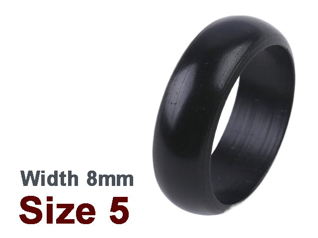 (Size 5) 8mm Curved Top Black Wood Carved Ring - Click Image to Close