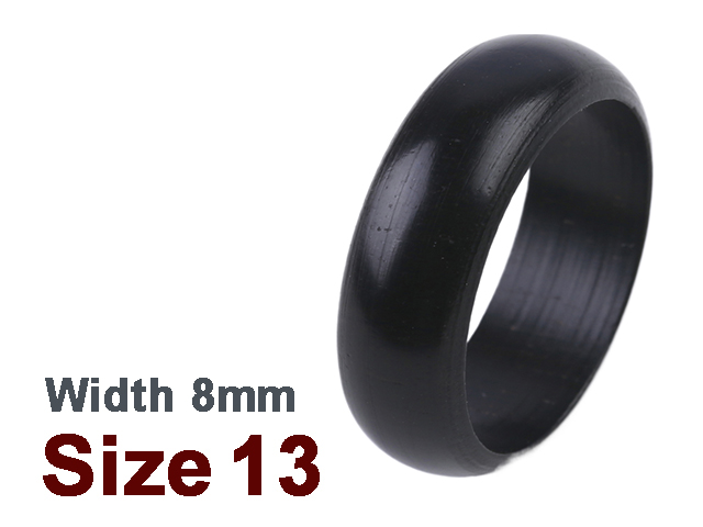 (Size 13) 8mm Curved Top Black Wood Carved Ring - Click Image to Close