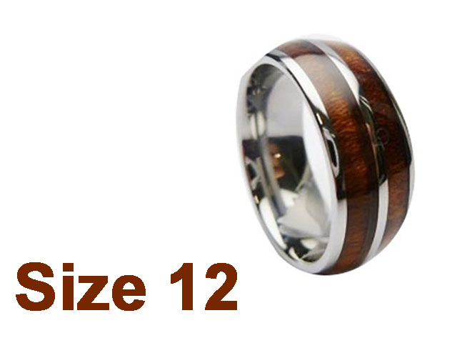 (Size 12) 8mm Koa Wood Inlay Curved Top Tungsten Ring