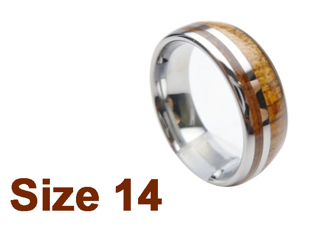 (Size 14) 8mm Koa Wood Inlay Curved Top Tungsten Ring