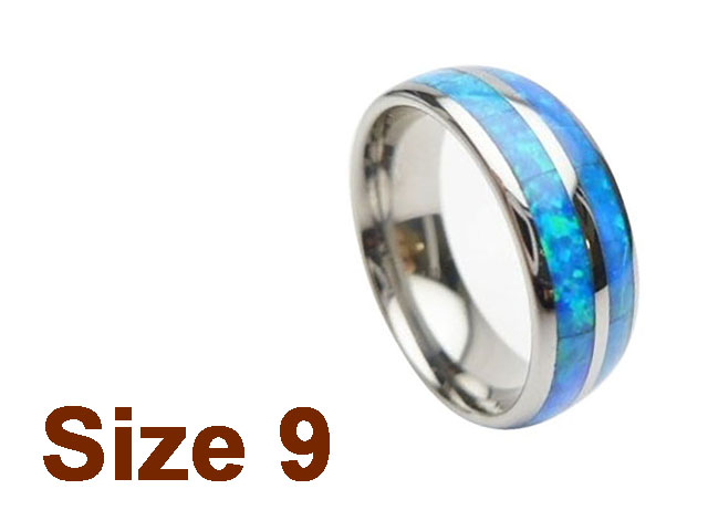 (Size 9) 8mm Opal Inlay Curved Top Tungsten Ring