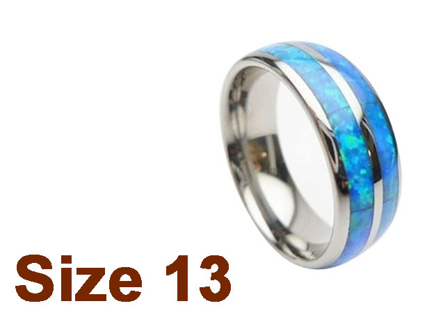 (Size 13) 8mm Opal Inlay Curved Top Tungsten Ring