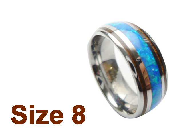 (Size 8) 8mm Opal & Koa Wood Inlay Curved Top Tungsten Ring