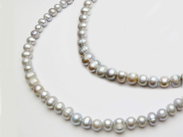 64" Silver Grey 7-8mm Potato Shape Fresh Water Pearl Necklace