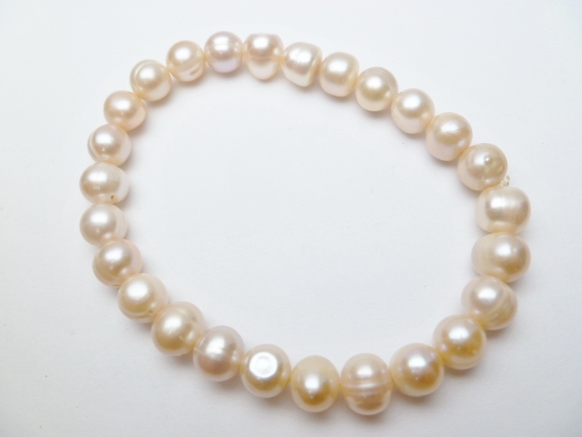 7-8mm Peach Genuine Round Fresh Water Pearl Stretchy Bracelet