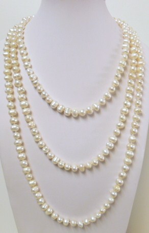 64" White 7-8mm Potato Shape Fresh Water Pearl Necklace