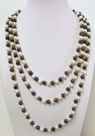 64" Black & White 7-8mm Potato Shape Fresh Water Pearl Necklace