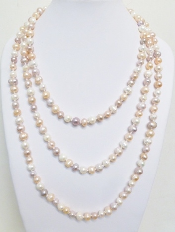 64" Multi-Color 7-8mm Potato Shape Fresh Water Pearl Necklace