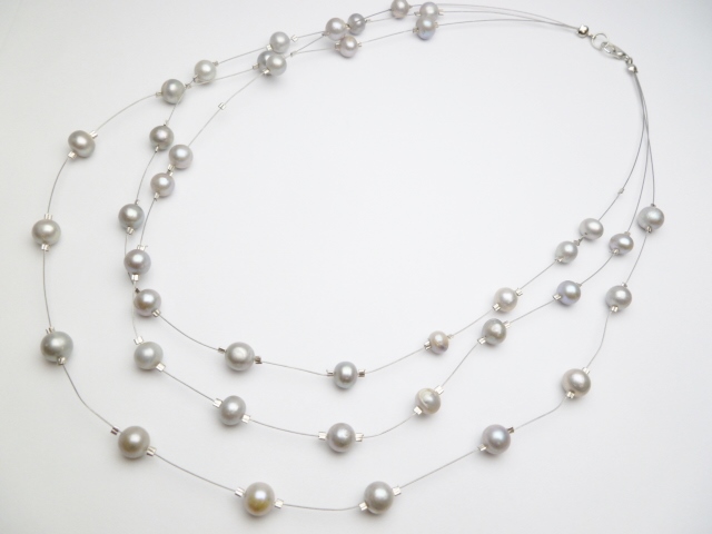 18" Silver Grey 3-String Fresh Water Pearl Necklace