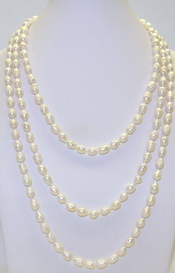 36" White Round Shape 7-8mm Fresh Water Pearl Necklace