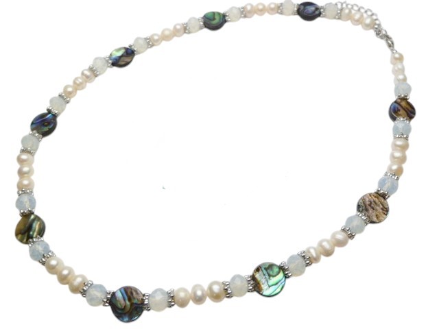 12mm Round Abalone Shell w/ 6mm White Pearl 18' + 2' Extension