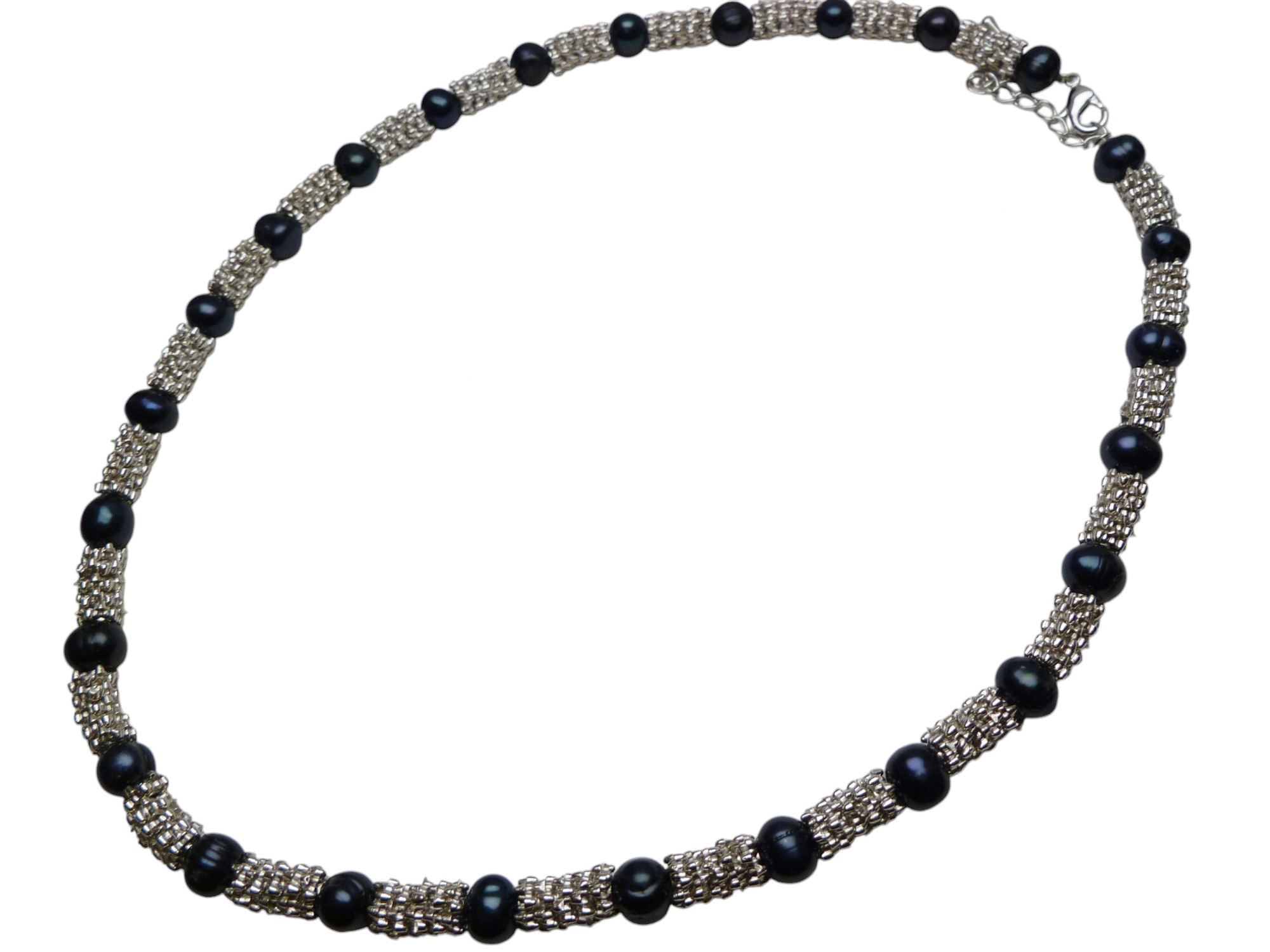 7mm Black Potato Pearl w/ Metal Spacer Necklace 18" + 2" ext