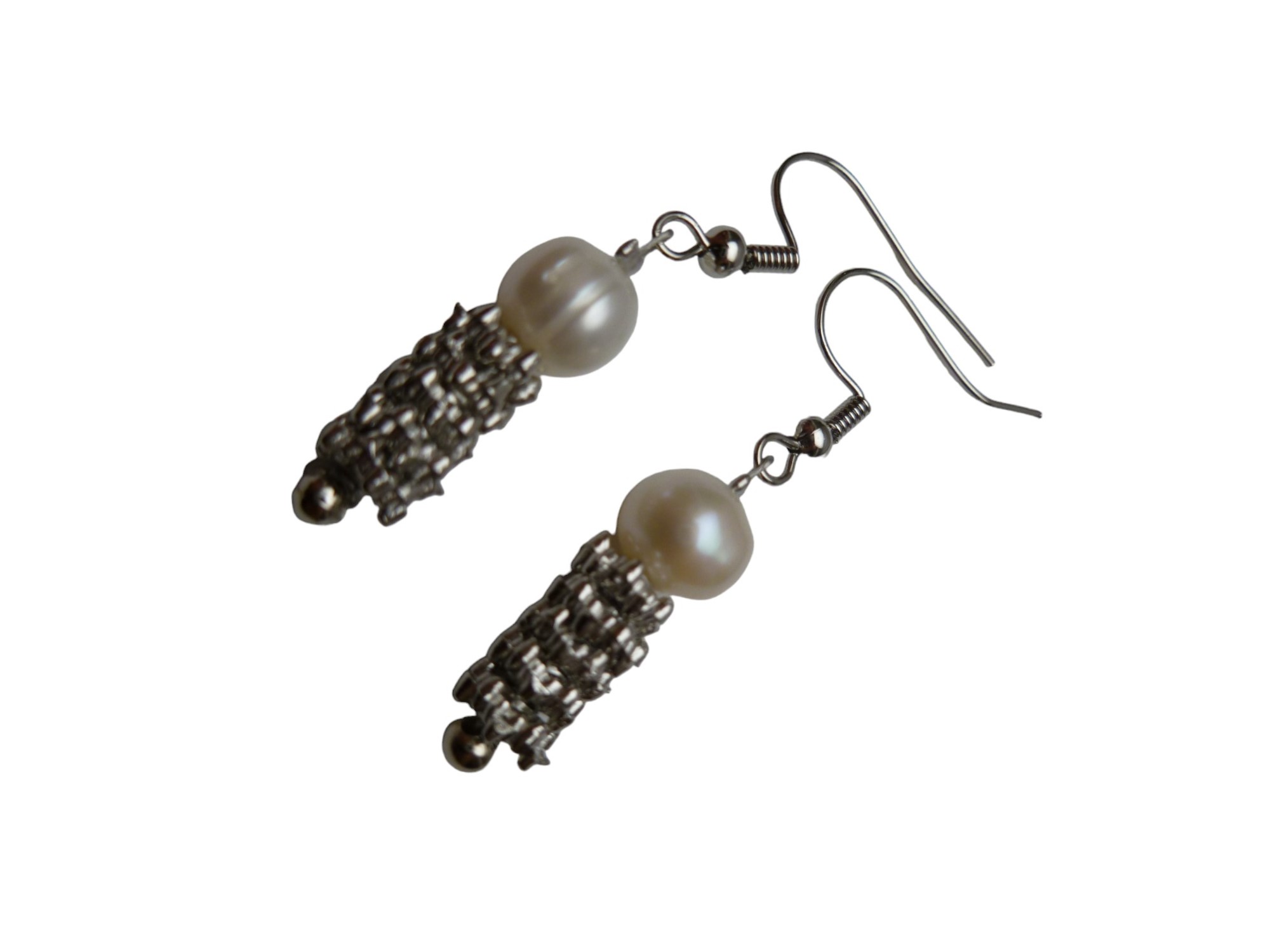 7mm White Potato Fresh Water Pearl with metal spacer Dangling Ea