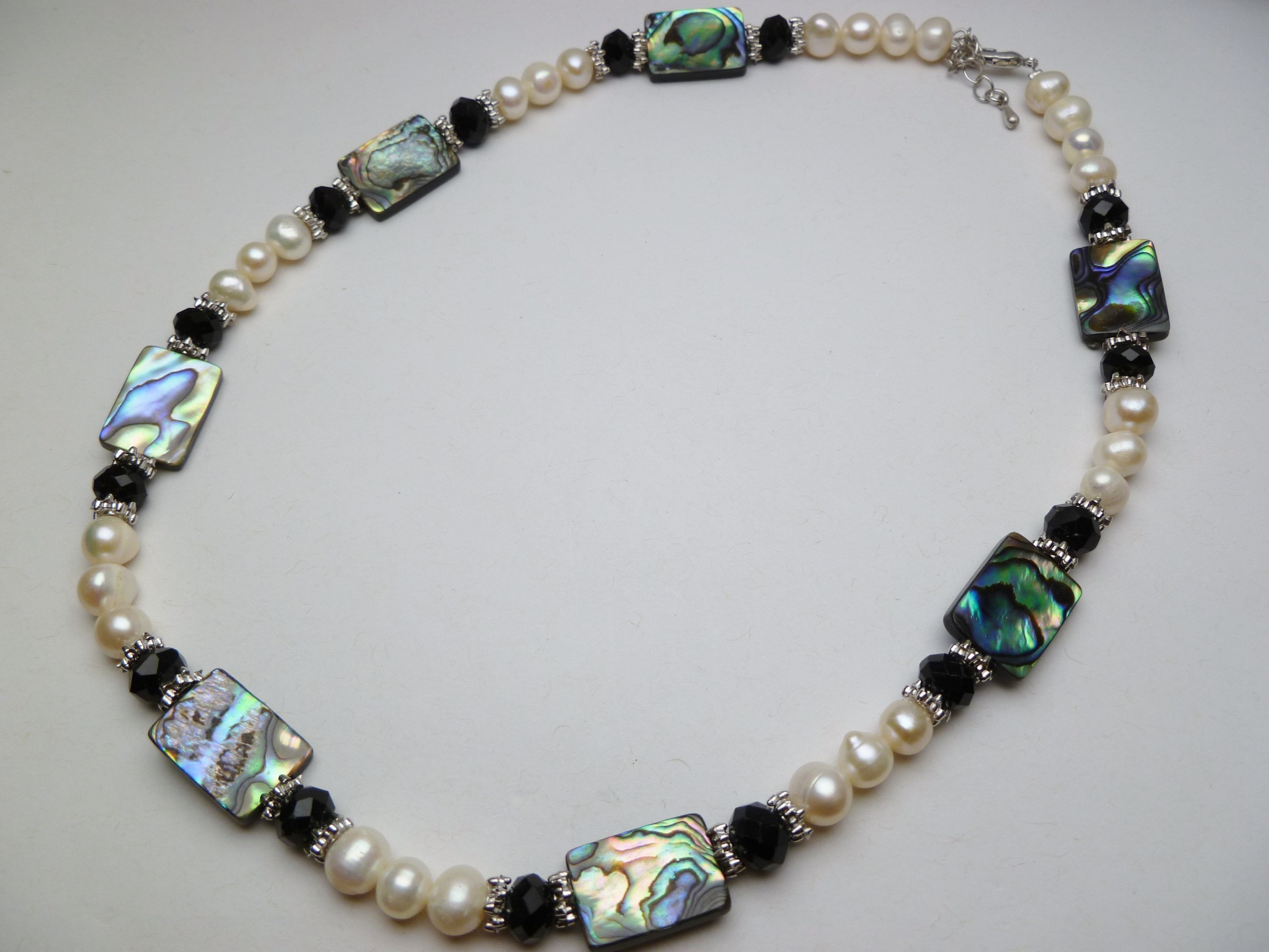 13*18mm Rectangle Abalone Shell w/ White Potato Pearl Necklace