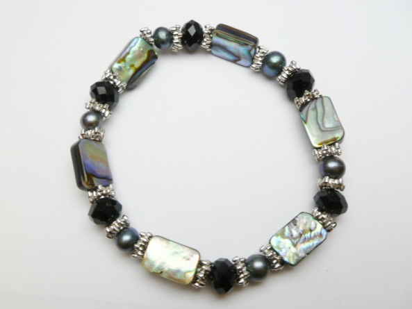 13x18mm Rectangle Abalone Shell Black Fresh Water Pearl Bracelet