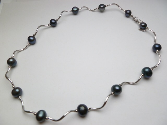 10mm Black Fresh Water 18GKP Metal Tube Necklace