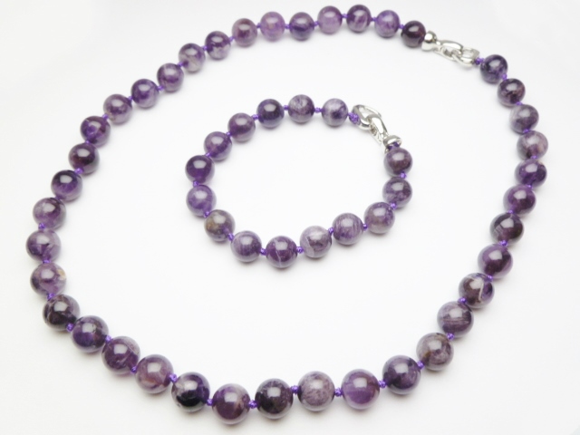 10mm Amethyst Necklace 20" & Bracelet 8" Set