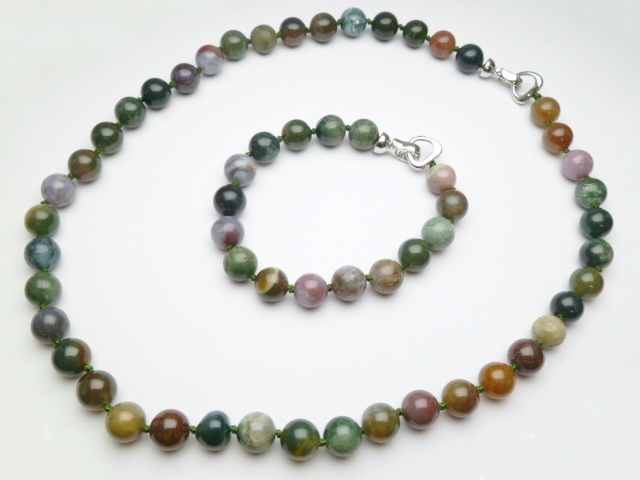 10mm Indian Aget Eye Necklace 20" & Bracelet 8" Set