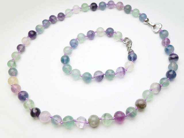 10mm Fluorite Necklace 20" & Bracelet 8" Set