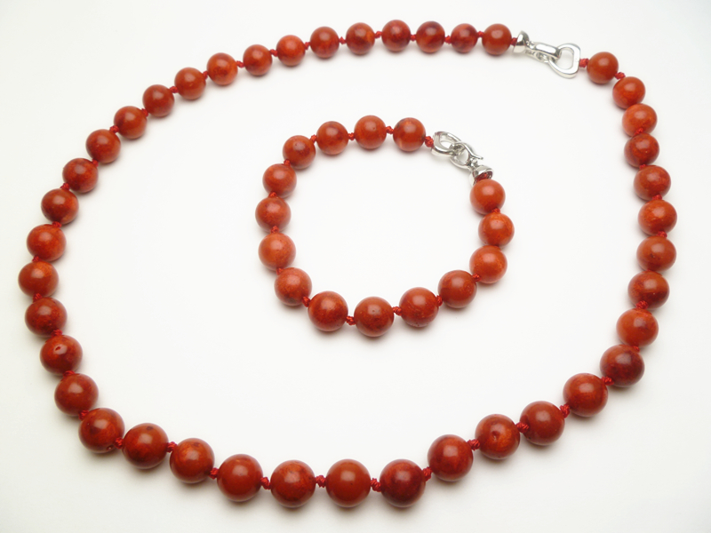 10mm Sponge Coral Necklace 20" & Bracelet 8" Set