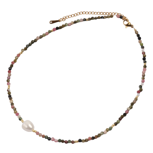 Big Fresh Water Pearl w/ Faceted Rainbow Fluorite Beads Necklace