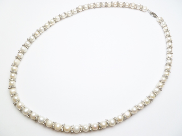 7-8mm White Genuine Fresh Water Pearl w/ Spacer Necklace 18"