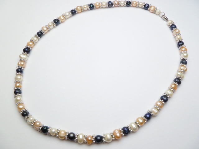 7-8mm Multi-Color Fresh Water Pearl w/ Spacer Necklace 18"