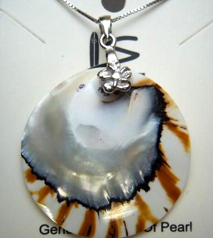 Natural Round Nautilus Shell Pendant w/ 0.7mm 925 Silver Chain