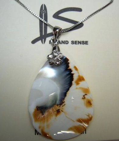 Teardrop Natural Nautilus Shell Pendant w/ 925 Silver Box Chain