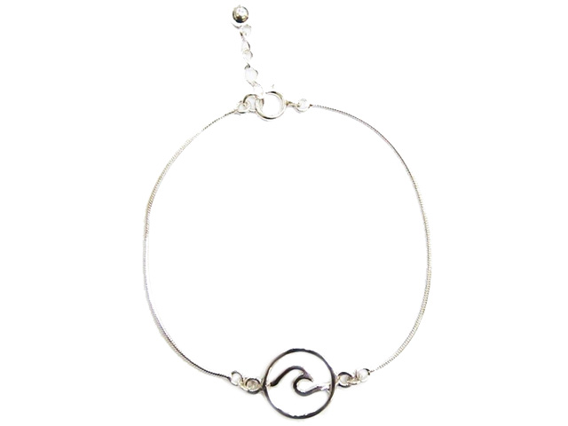 925 Silver Wave In Circle of Life Design Adjustable Bracelet - Click Image to Close