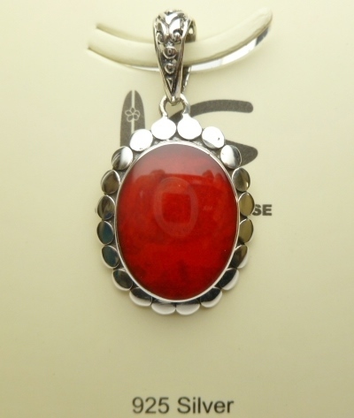 23x19mm Red Coral Pendant w/ 925 Silver