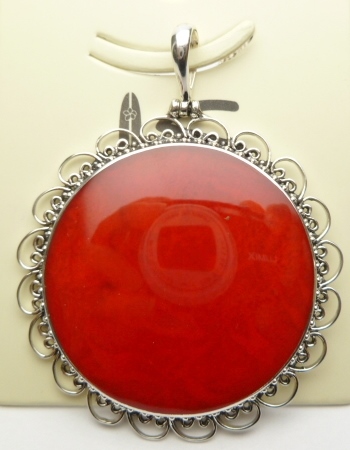 43x43mm Red Coral Pendant w/ 925 Silver