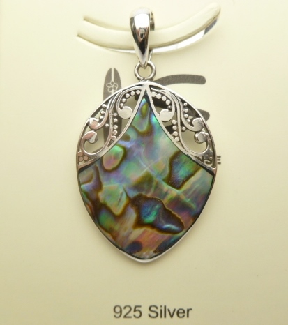 28x22mm Abalone Shell Pendant w/ 925 Silver