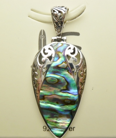 36x20mm Abalone Shell Pendant w/ 925 Silver