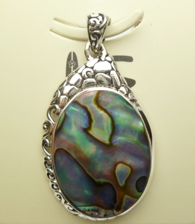 42x28mm Abalone Shell Pendant w/ 925 Silver