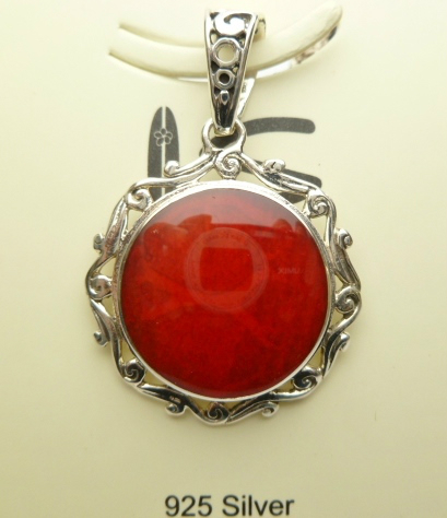 26x25mm Coral Pendant w/ 925 Silver