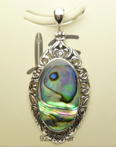 38x22mm Abalone Shell Pendant w/ 925 Silver