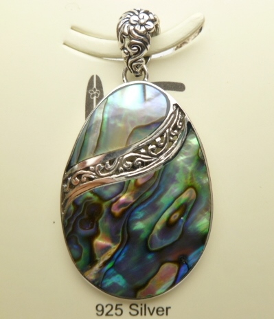 40x25mm Abalone Shell Pendant w/ 925 Silver