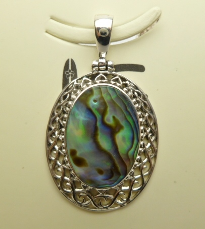 28x22mm Abalone Shell Pendant w/ 925 Silver