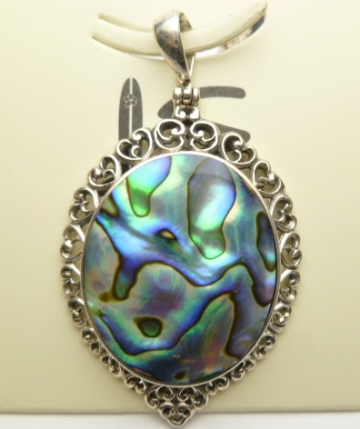 38x30mm Abalone Shell Pendant w/ 925 Silver