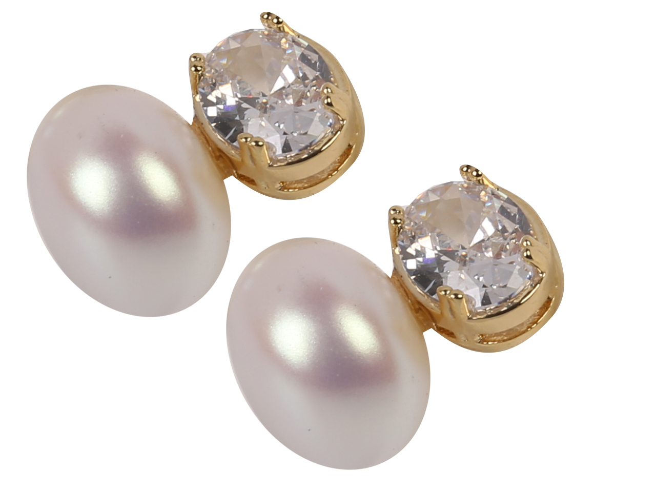 Shell Pearl w/ Crystal 925 Silver Pin Earrings, MOQ-3