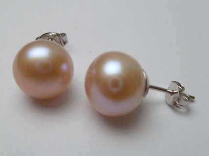 10mm Round Peach Freshwater Pearl w/ 925 Silver Stud Earring