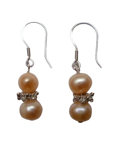 7-8mm Peach Fresh Water Pearl w Pewter & 925 Silver Hook Earring